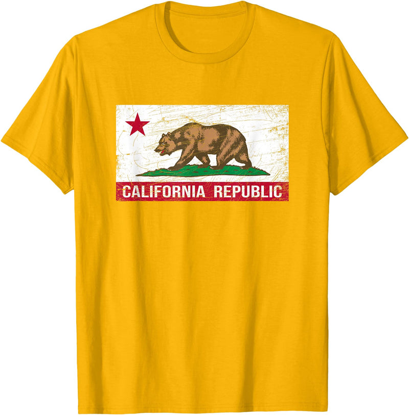 Graphic Club Inc. California Republic Flag - CA - Distressed Design - Classic T-Shirt - Golden Yellow