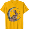 Vintage Bunny on the Moon Cute Goth Easter Rabbit T-Shirt in Golden Yellow