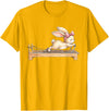 Cute Bunny Doing Pilates Reformer Machine Easter Rabbit T-Shirt in Golden Yellow