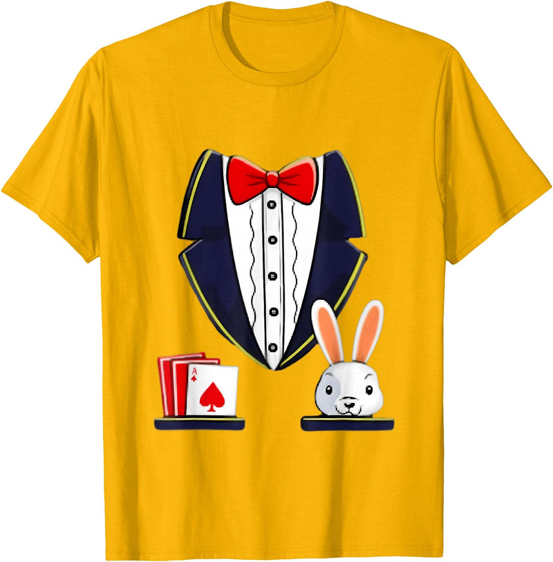 Magician Tuxedo with Cards and Rabbit T-Shirt in Golden Yellow