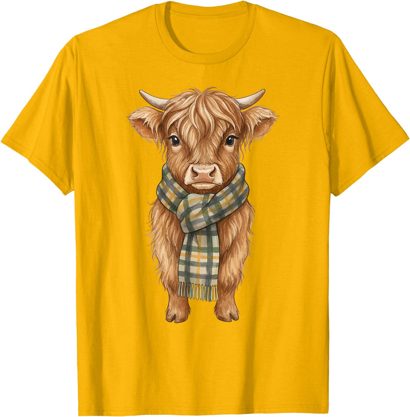Farmer Cute Women Highland Cow Shirts Cozy Fall Autumn Highland Cow T-Shirt - Golden Yellow