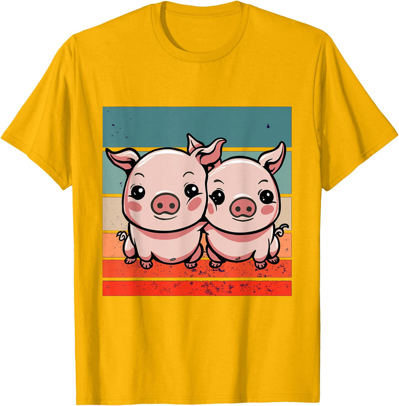 Cute Sibling Baby Little Pink Pig Sister Animal Pig Lovers T-Shirt - Golden Yellow