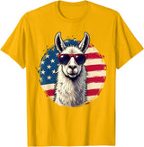 Funny Llama Alpaca Animal Lover Gifts Clothing Llama Alpaca American Flag USA Patriotic T-Shirt - Golden Yellow