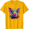 Retro Pig Poparts Tees Watercolor Colorful Pig T-Shirt - Golden Yellow