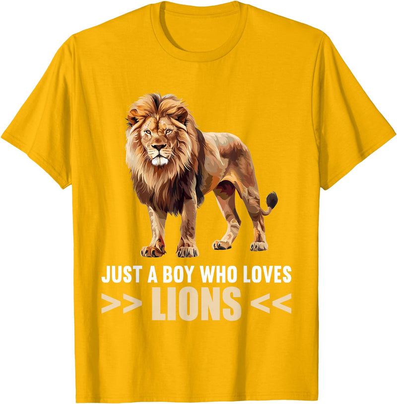 Lions Lion Lovers Shop Just a Boy who loves Lions Lion T-Shirt - Golden Yellow