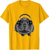 ROSS BOSS Funny Guinea Pig Graphic Tees Guinea Pig Shirt Headphones T-Shirt - Golden Yellow