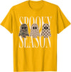Spooky Season Ghost Halloween Shirt Spooky Season Leopard Camo Checkered Ghost Halloween Fall T-Shirt - Golden Yellow