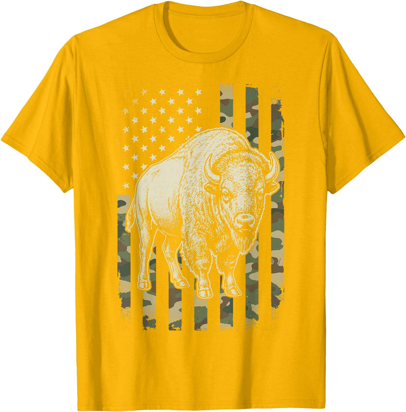 Usa Patriot American Bison Western Bufallo Bison USA Flag American Buffalo 4th of July T-Shirt - Golden Yellow