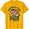 Outfield Outlaws Flying Pigs Retro Minor League Baseball Mascot T-Shirt - Golden Yellow
