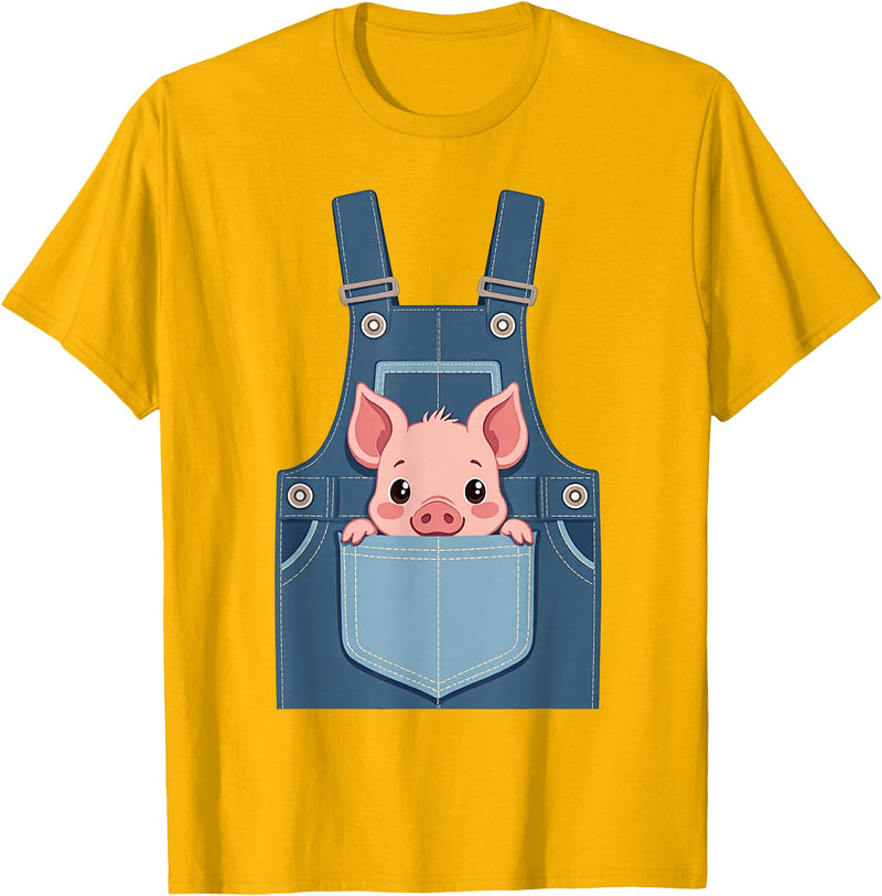 Pig Farm Animal Costumes Pig Costume - Funny Farmer, Pocket, Farm, Women, Men, Kids T-Shirt - Golden Yellow