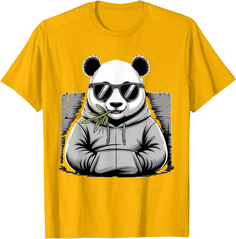 Forest Animal Art Panda with Sunglasses Graphic Motif Animal Funny Panda Bear T-Shirt - Golden Yellow