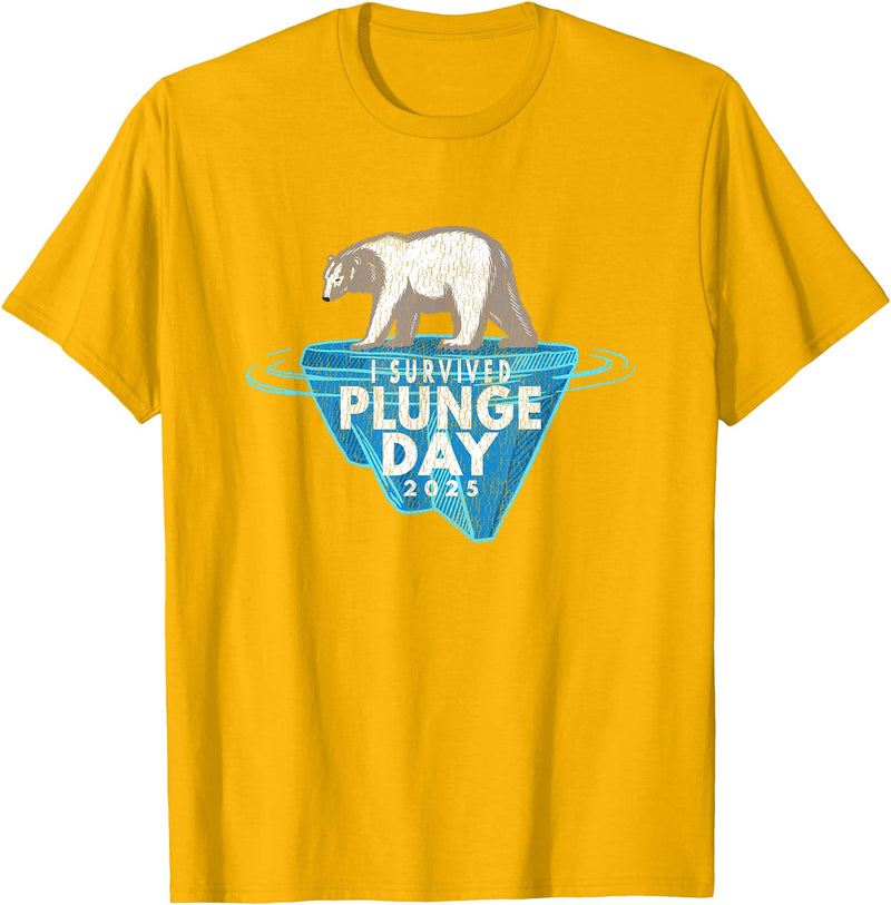 Take The Plunge Designs Polar Bear Plunge Event - Retro I Survived Plunge Day 2025 T-Shirt - Golden Yellow