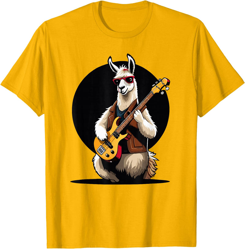 Music Lovers Alpaca Llama playing Guitar Llama playing Electric Guitar, Llama Guitarist T-Shirt - Golden Yellow