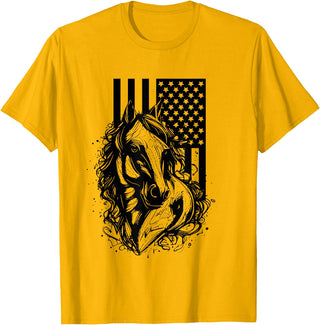 BASBO American Flag Horseback Riding Apparel - Horse T-Shirt - Golden Yellow