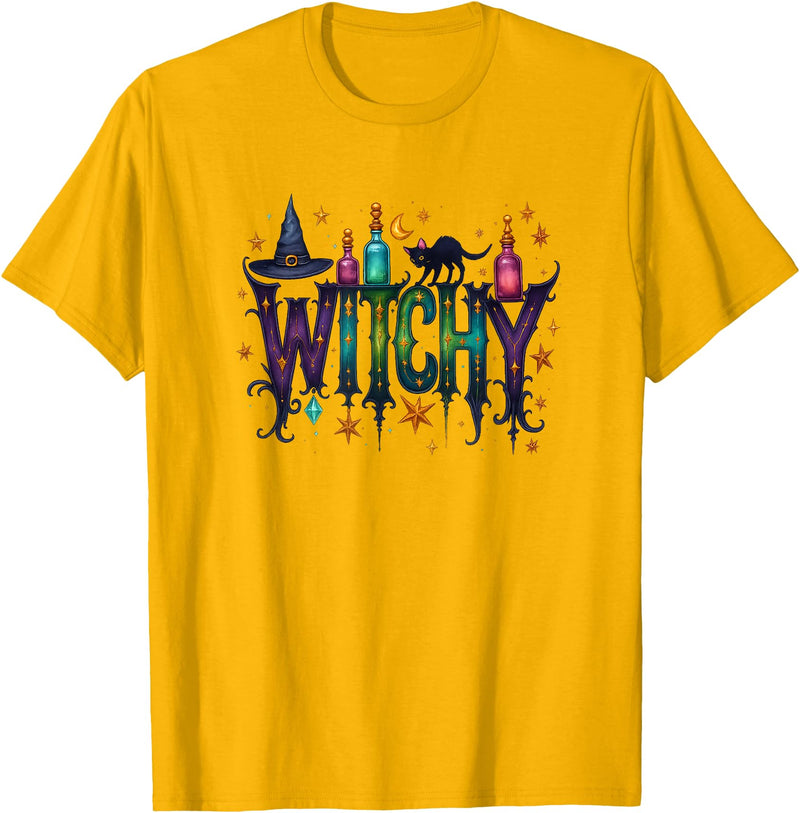 Whimsical Witchy Halloween Witchy Vibes T-Shirt - Golden Yellow