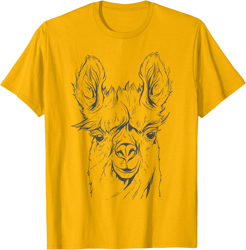 Funny Llama Alpaca Animal Lover Gifts Clothing Llama Alpaca Line Art T-Shirt - Golden Yellow