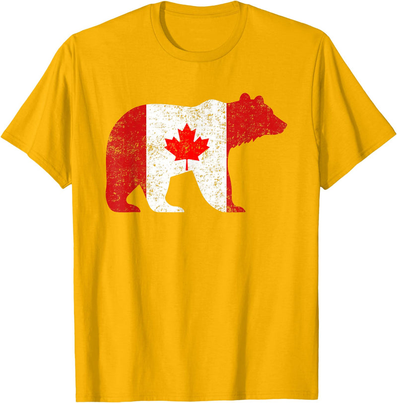 Happy Canada Day Polar Bear Flag Retro Tees Co Happy Canada Day Funny Canadian Polar Bear Animal Flag Retro T-Shirt - Golden Yellow