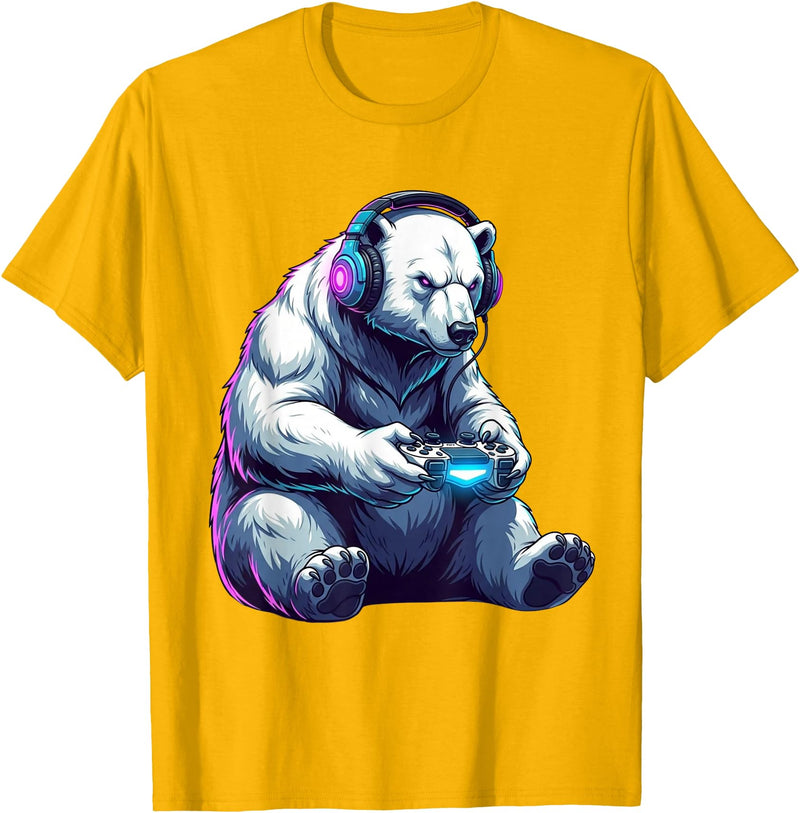 Funny Graphic Gamers tee Polar Bear Funny Video Games Polar Bear T-Shirt - Golden Yellow