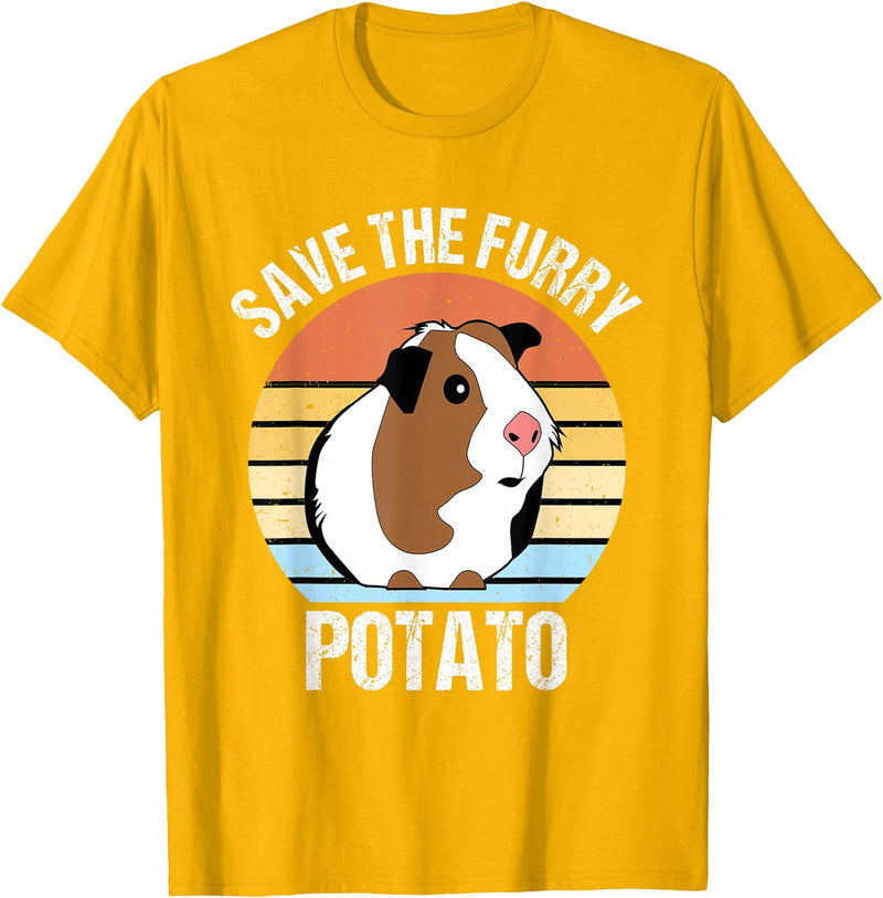 Vintage Guinea Pig Shirts and Gifts Save The Furry Potato Funny Guinea Pig T-Shirt - Golden Yellow