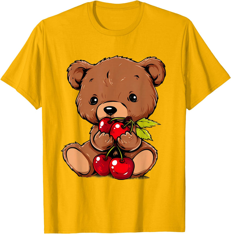 Cute Cherry Animals Cherry Bear Cute Bear Nature Cherry Fruit Artwork Wildlife T-Shirt - Golden Yellow