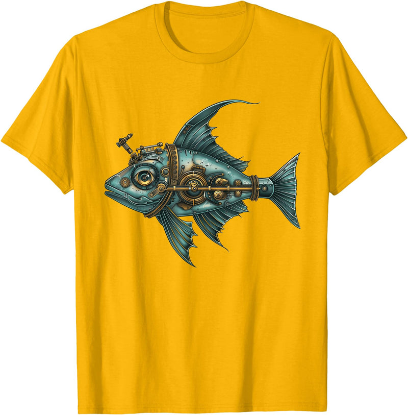 Halibut Flatfish Alaska Fishing Sea Ocean Flounder Halibut Steampunk T-Shirt - Golden Yellow