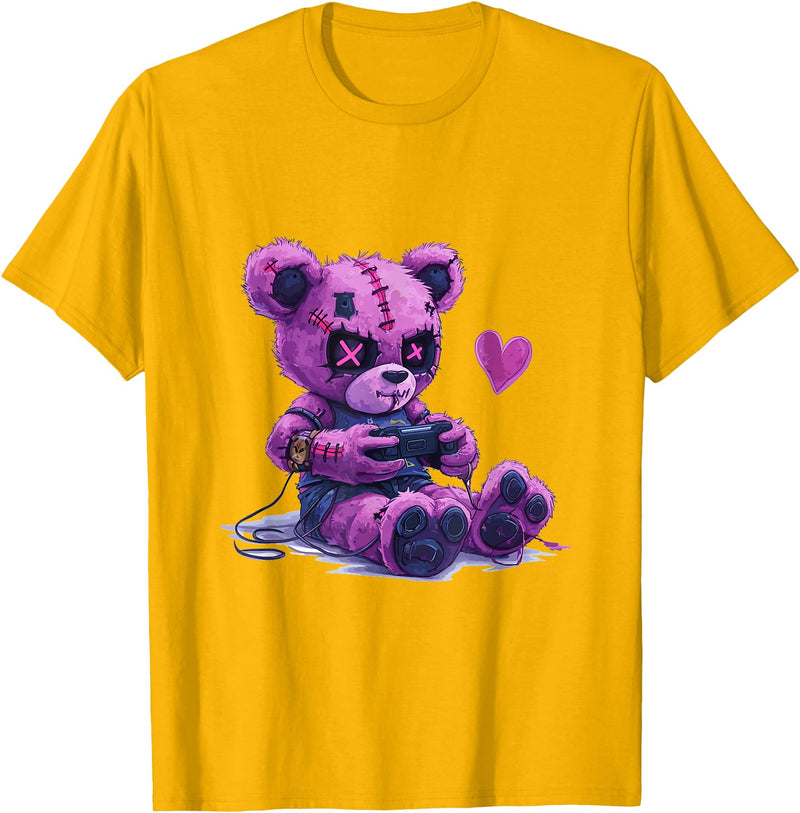 Goth Pastel Cute Creepy Kawaii Gamer Teddy Bear Gaming Rabbit T-Shirt in Golden Yellow