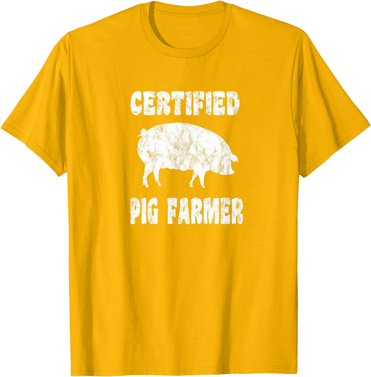 Pig Gifts for Men Women Boys Girls Toddlers by RJ - Unisex Adults Black Cotton 65% Polyester 35% Modern Animal Print Crew Neck Short Sleeve T-Shirt - Small - Office, Work - Casual - 1 Count - Golden Yellow