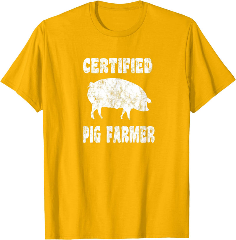 Pig Gifts for Men Women Boys Girls Toddlers by RJ - Unisex Adults Black Cotton 65% Polyester 35% Modern Animal Print Crew Neck Short Sleeve T-Shirt - Small - Office, Work - Casual - 1 Count - Golden Yellow