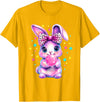 Cute Coquette Bow Tie Dye Rabbit Easter Bunny Girl Kids T-Shirt in Golden Yellow