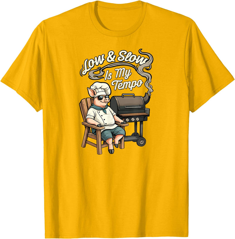Pitmaster Pig Apparel Low & Slow Is My Tempo Pig BBQ Smoker T-Shirt - Golden Yellow
