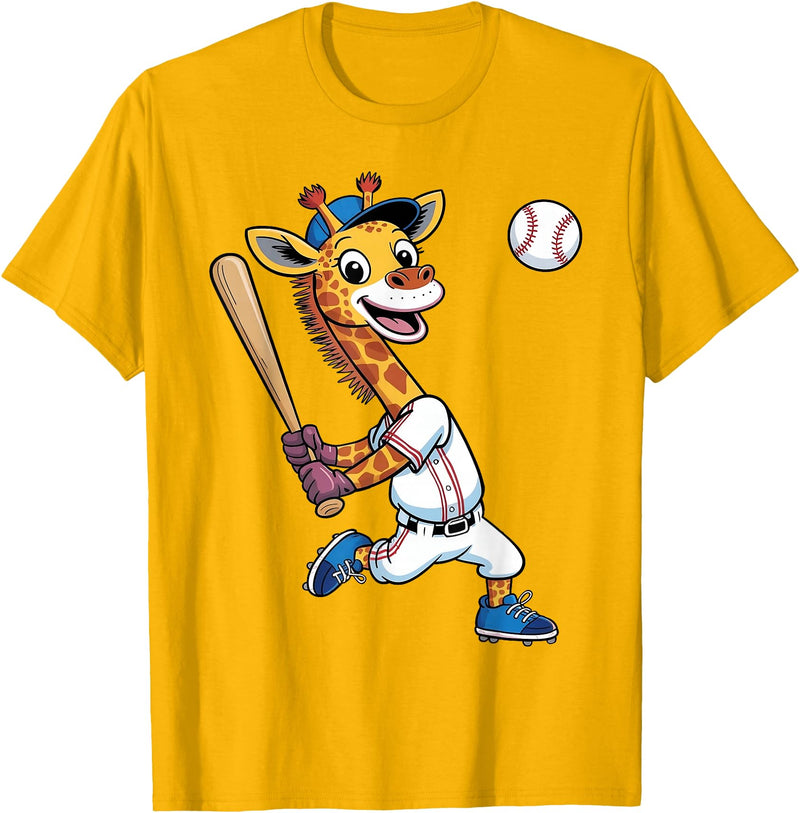 Giraffe Baseball Lover Giraffe Playing Baseball Boys Girls Kids Giraffe Animal T-Shirt - Golden Yellow