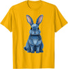 Funny Rabbit Bunny Easter Blue Denim Patchwork Style Animal T-Shirt in Golden Yellow