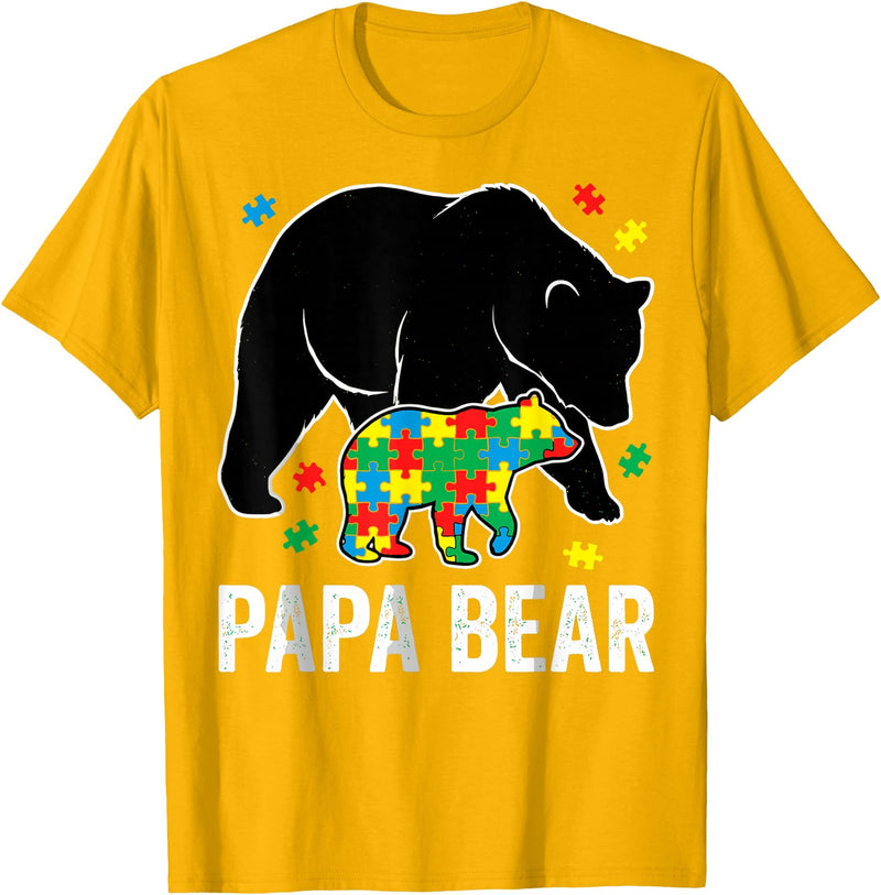 Autism Awareness Neurodiversity Support Apparel Papa Bear Autism Awareness Puzzle Neurodiversity Support T-Shirt - Golden Yellow