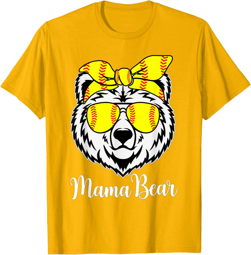 Mama Bear Face Apparel Softball Mama Bear With Sunglasses Bandana Momma Mothers Dy T-Shirt - Golden Yellow