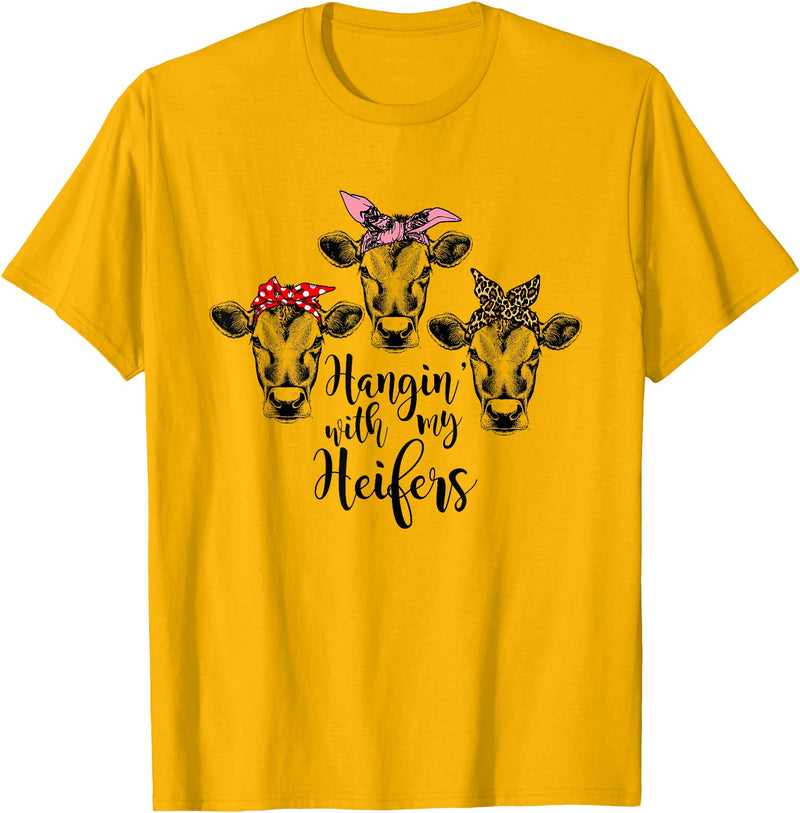 funny heifer tshirt Cute Women's Hanging With My Heifers Bandana T-Shirt T-Shirt - Golden Yellow