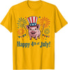 Patriotic Pig 4th of July Design Happy 4th of July Patriotic Pig Animals Lovers Fireworks T-Shirt - Golden Yellow