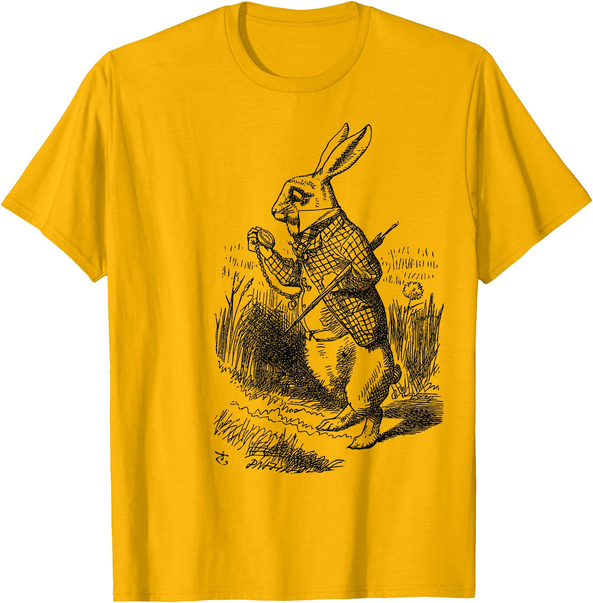 Cute Rabbit Lover Bunny Graphic T-Shirt (Slate Grey) in Golden Yellow