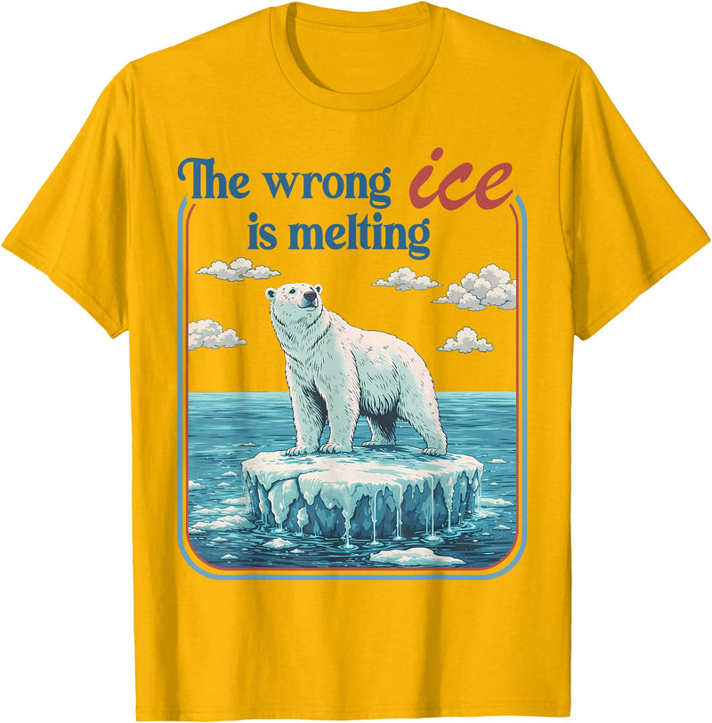 Funny Outfit Men Women 2026 The Wrong ICE is Melting Funny Polar Bear Abolish ICE T-Shirt - Golden Yellow