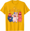 Ohia Three Patriotic Pigs USA Independence Day Tee Funny Red White Blue Pig American Flag Farmer 4th Of July T-Shirt - Golden Yellow
