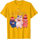 Ohia Three Patriotic Pigs USA Independence Day Tee Funny Red White Blue Pig American Flag Farmer 4th Of July T-Shirt - Golden Yellow