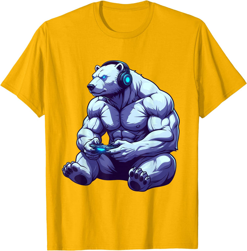 Funny Graphic Gamers tee Polar Bear Funny Video Games Polar Bear T-Shirt T-Shirt - Golden Yellow