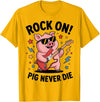 Musical Pig Tribe Collective for Rock Enthusiasts Rock On Pig Never Die Music Lovers Funny Concert Vibe T-Shirt - Golden Yellow