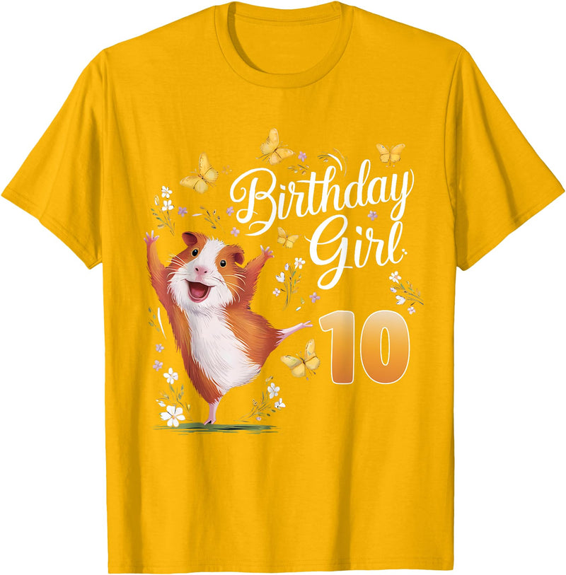 Giraffe Birthday Party by LazyPanda Guinea Pig Birthday Girl 10th Birthday Party 10 Year Old T-Shirt - Golden Yellow