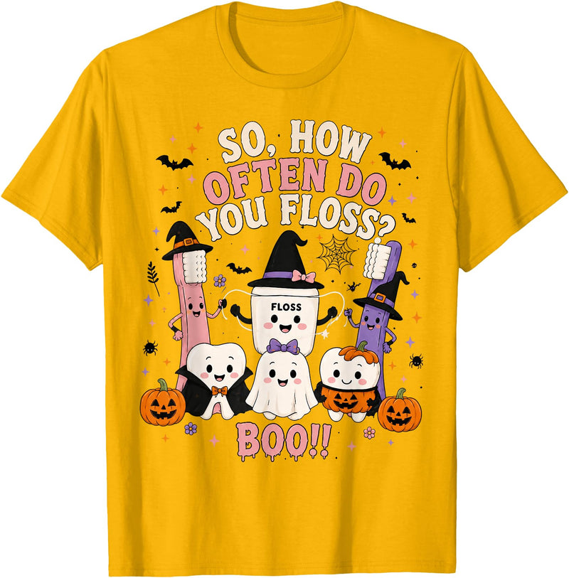 Funny Dental Dentist Halloween Tees How Often Do You Floss Funny Halloween Dentist Dental T-Shirt - Golden Yellow