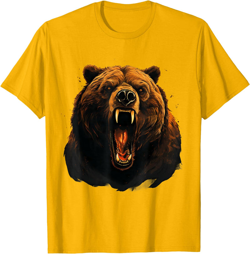 Forest Animal Art Bear Portrait Art Work Wildlife Animal Lovers Forest Motif T-Shirt - Golden Yellow