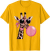 Funny Giraffe Lover Design Outfit Funny Cute Giraffe Pink Bubble Gum and Pink Sunglasses T-Shirt - Golden Yellow