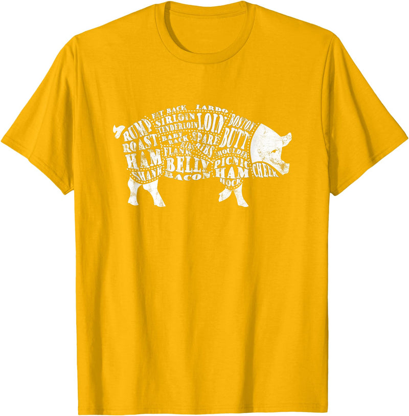 BBQ T-Shirts: Pig Cuts Barbecue and Grilling T-Shirt T-Shirt - Golden Yellow