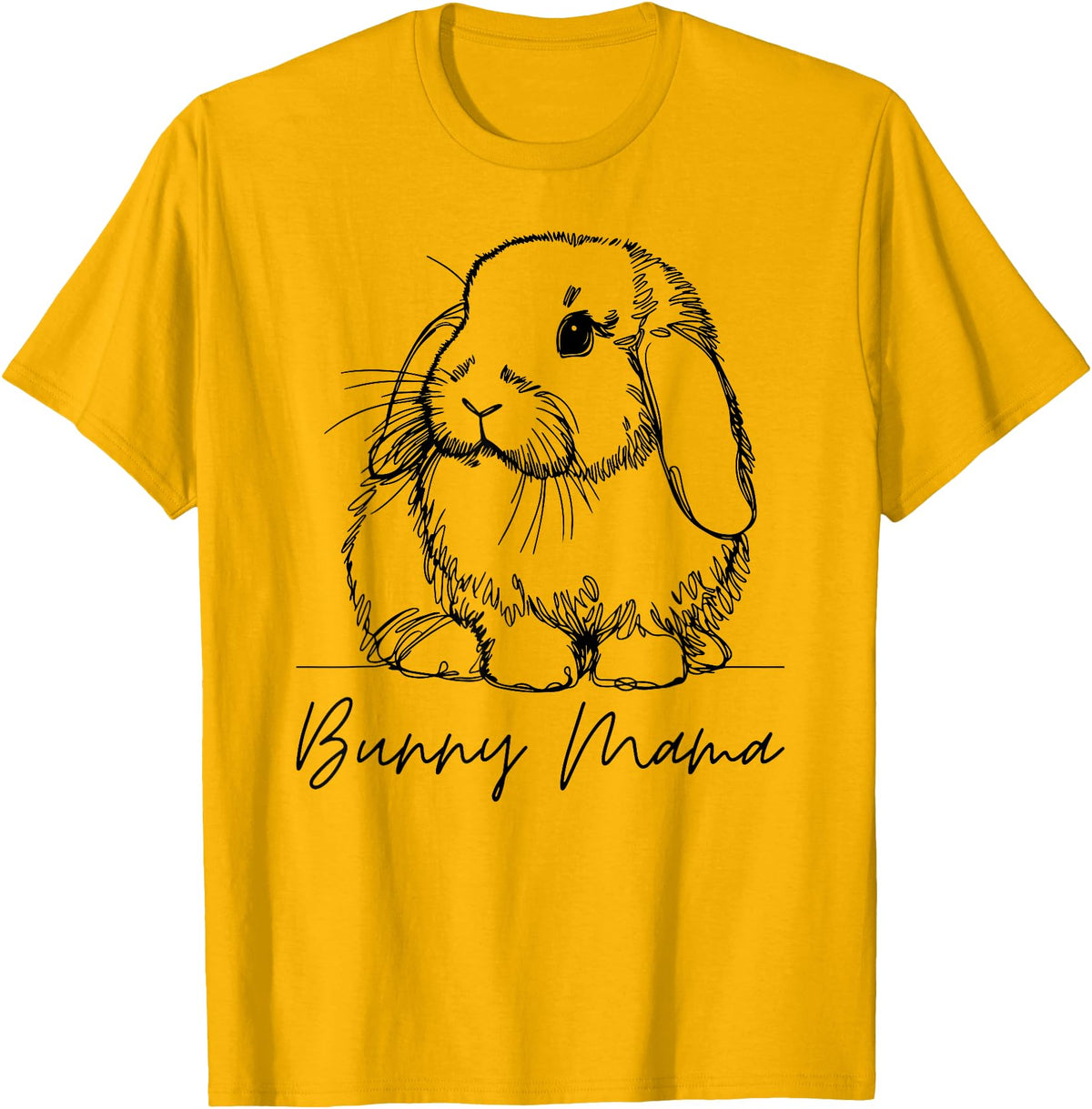 Bunny Mama Holland Lop Mom Cute Lop Rabbit Line Art T-Shirt in Golden Yellow