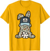 Funny Bunny Camouflage Egg Hunter Rabbit Happy Easter Trendy T-Shirt in Golden Yellow