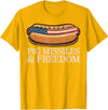 Funny Hot Dog BBQ 4th of July Tees Pig Missiles and Freedom 4th of July Patriotic Hotdog T-Shirt - Golden Yellow